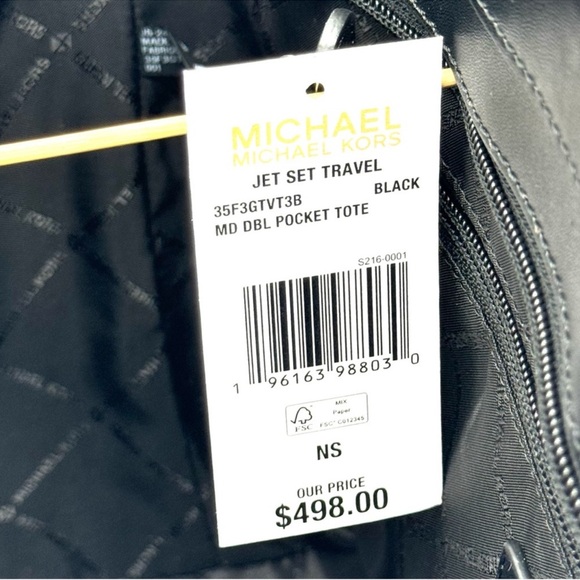 Michael Kors Jet Set Medium Pocket Tote Bag Black Signature - Picture 10 of 10